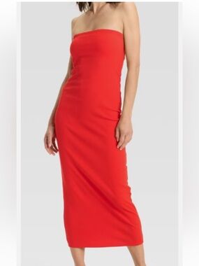 A New Day Strapless Midi Dress in Red
